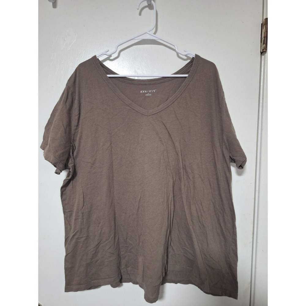 Ava & Viv Women's 3X Brown V-Neck Short Sleeve Stretch Knit T-Shirt Plus Size